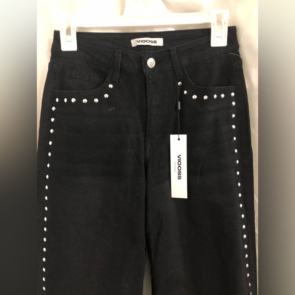 Vigoss black wash silver studded washed black denim‎ jeans size 24 brand new